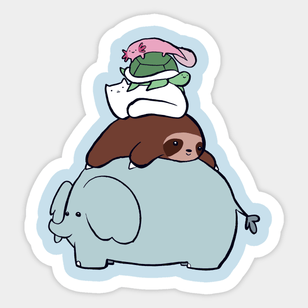 Elephant Sloth Cat Turtle Axolotl Sticker by saradaboru